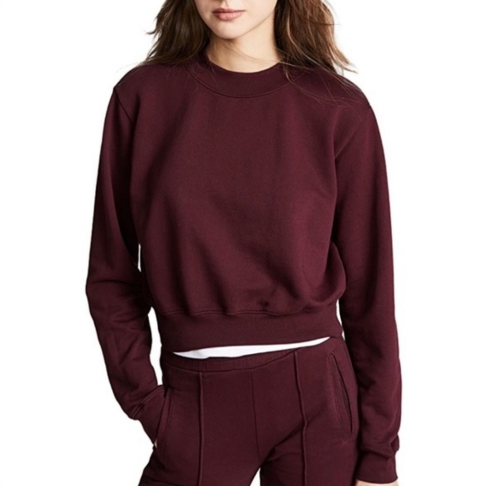 Cotton Citizen Milan Womens Sweatshirt Crew-neck‎ in Sangria XS  Cropped Relaxed